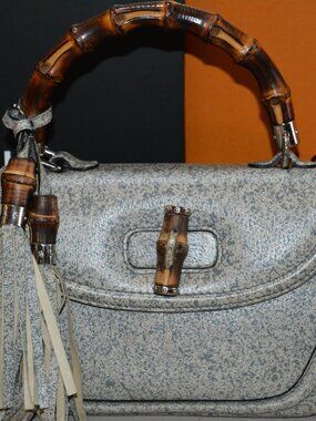 Vintage Gucci Grey Speckled leather Bamboo Top Handle Bag